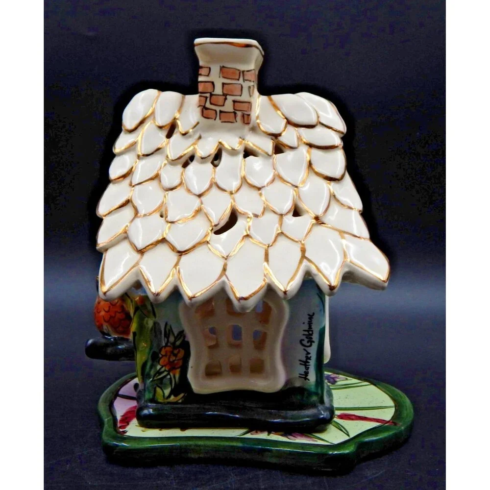 Blue Sky Clayworks Heather Goldminc Birdhouse CandleHolder 2002 Plate Illuminary